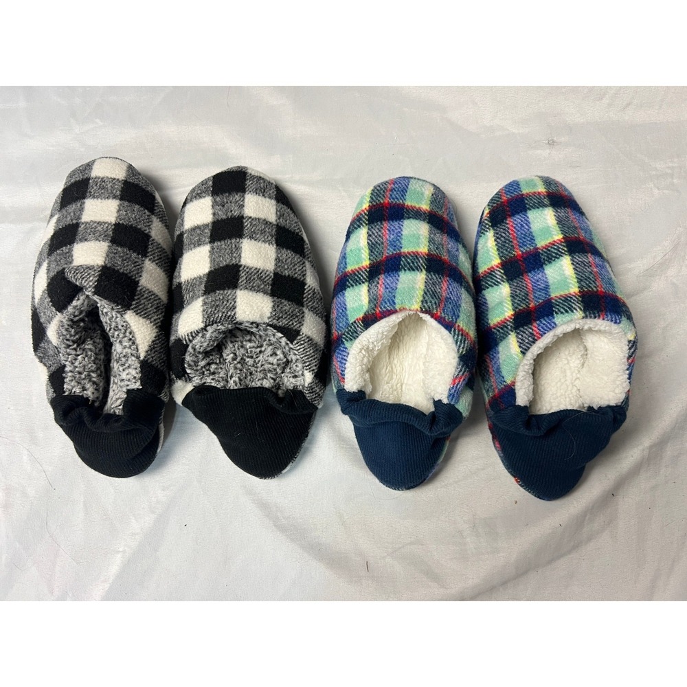Old Navy Plaid Fleece Slipper Socks Bundle 2 Pairs Buffalo Check Tartan Grippers